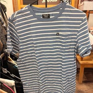 Hurley Men's Blue and White Striped Tee